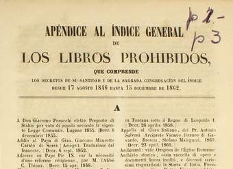 Apéndice al índice general de los libros prohibidos, que comprende los decretos de su Santidad y de la sagrada congregación del índice desde 17 agosto 1846 hasta 15 diciembre de 1862