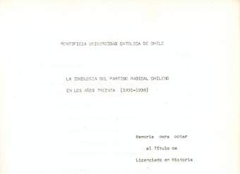 La ideología del Partido Radical Chileno en los años treinta (1931-1938)
