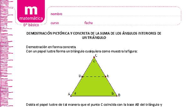 Demostración pictórica y concreta de la suma de los ángulos interiores de un triángulo