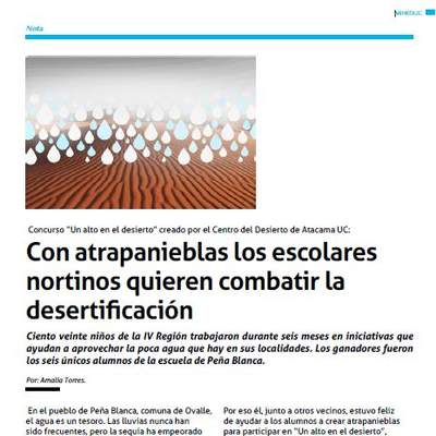 Con atrapanieblas los escolares nortinos quieren combatir la desertificación