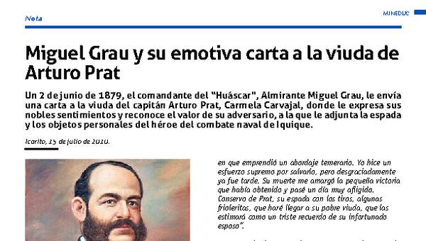 Miguel Grau y su emotiva carta a la viuda de Arturo Prat