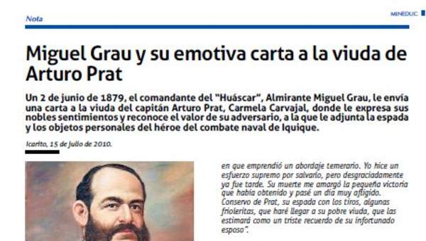 Miguel Grau y su emotiva carta a la viuda de Arturo Prat