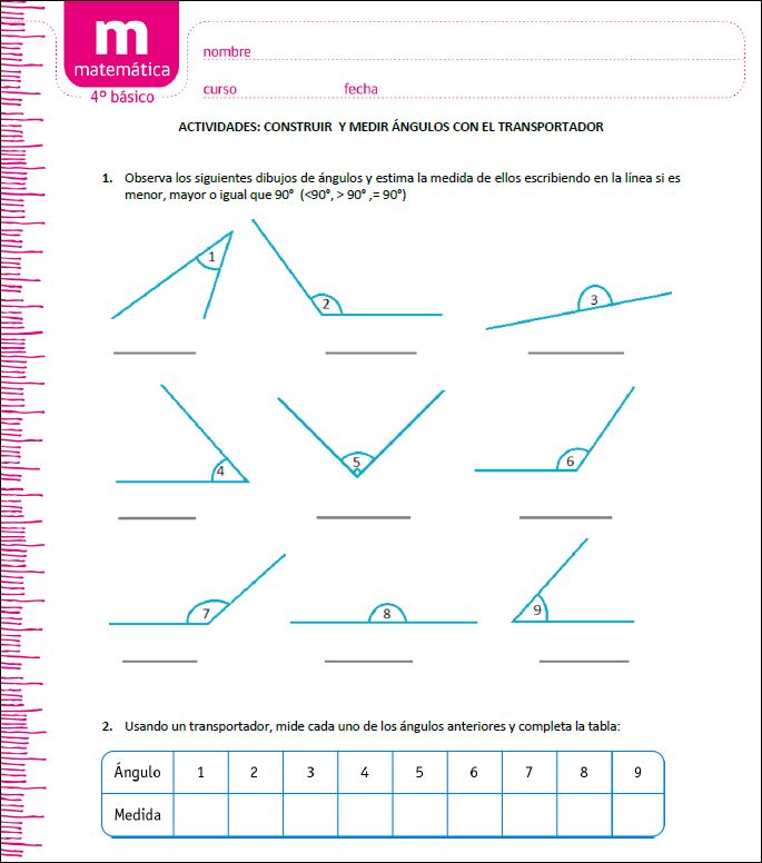 Dibujar y medir ángulos con el transportador - Curriculum Nacional.  MINEDUC. Chile.