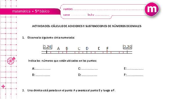 Cálculo de adiciones y sustracciones de números decimales