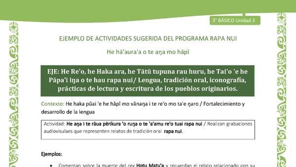 Realizan grabaciones audiovisulaes que representen relatos de tradición oral rapa nui