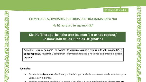 Registran y comparten información referida a nociones de tiempo del pueblo rapa nui