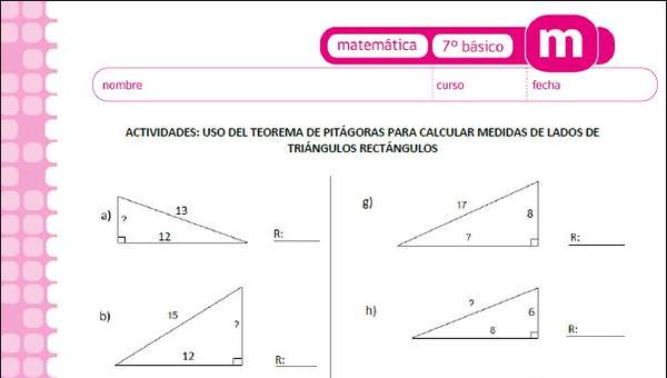 Uso del teorema de Pitágoras para calcular la medida de lados de triángulos rectángulos