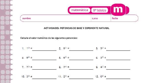 Potencias de base y exponente natural