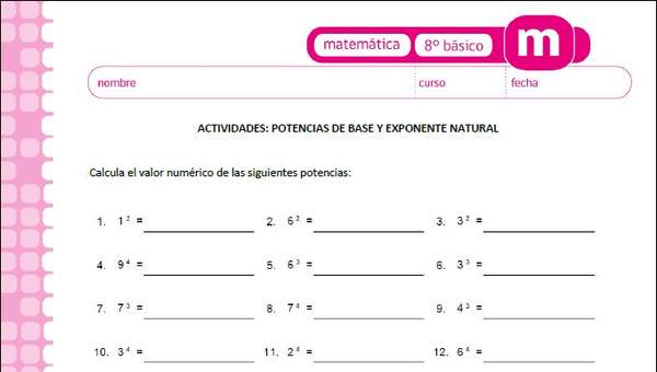 Potencias de base y exponente natural