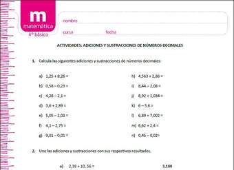 Adiciones y sustracciones de números decimales (II)