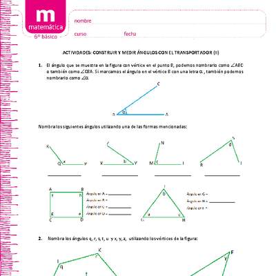 Dibujar y medir ángulos  con el transportador (II)