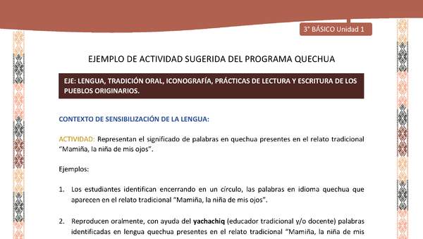 Representan el significado de palabras en quechua presentes en el relato tradicional “Mamiña, la niña de mis ojos”