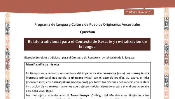 Relato tradicional para el Contexto de Rescate y revitalización de la lengua