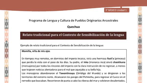 Relato tradicional para el Contexto de Sensibilización de la lengua