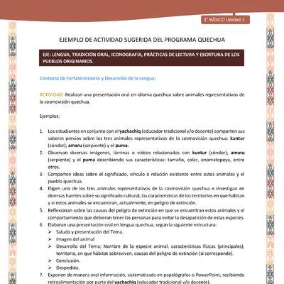 Realizan una presentación oral en idioma quechua sobre animales representativos de la cosmovisión quechua