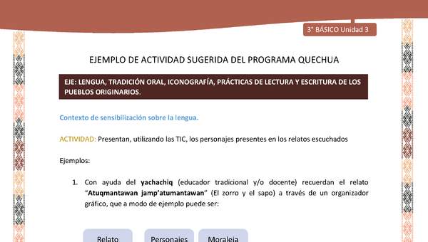 Presentan, utilizando las TIC, los personajes presentes en los relatos escuchados