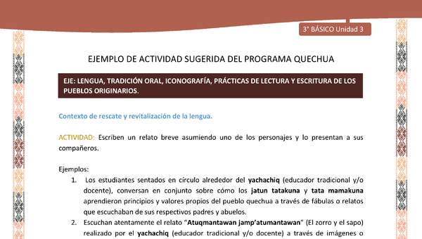 Escriben un relato breve asumiendo uno de los personajes y lo presentan a sus compañeros