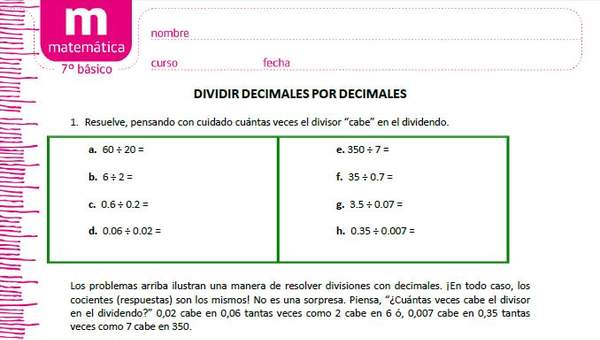 Dividir decimales por decimales