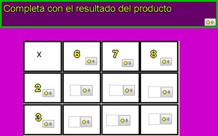 Tablas de multiplicar de 2, 3, 6, 7 y 8