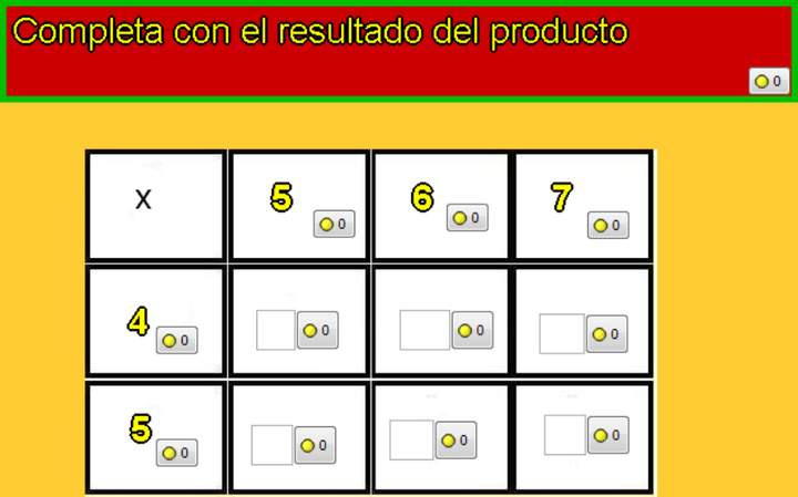 Tablas de multiplicar de 4, 5, 6 y 7