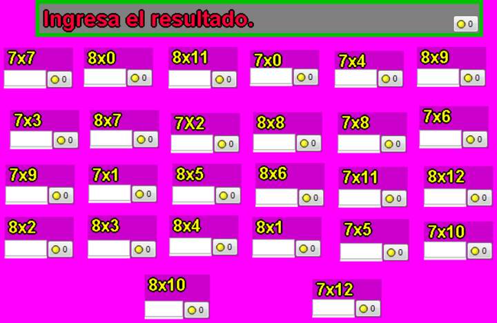 Tablas de multiplicar del 7 y 8