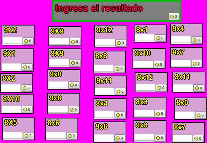 Tablas de multiplicar del 8 y 9