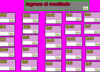 Tablas de multiplicar del 8 y 9