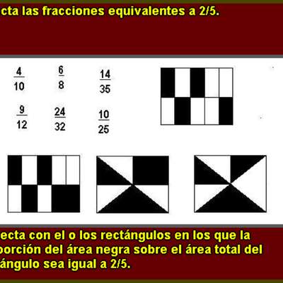 Fracciones equivalentes a 2/5 y área igual a 2/5