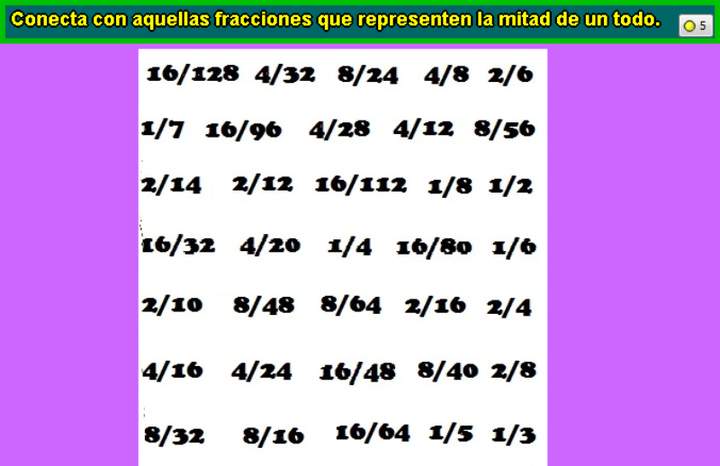 Fracciones iguales a 1/2