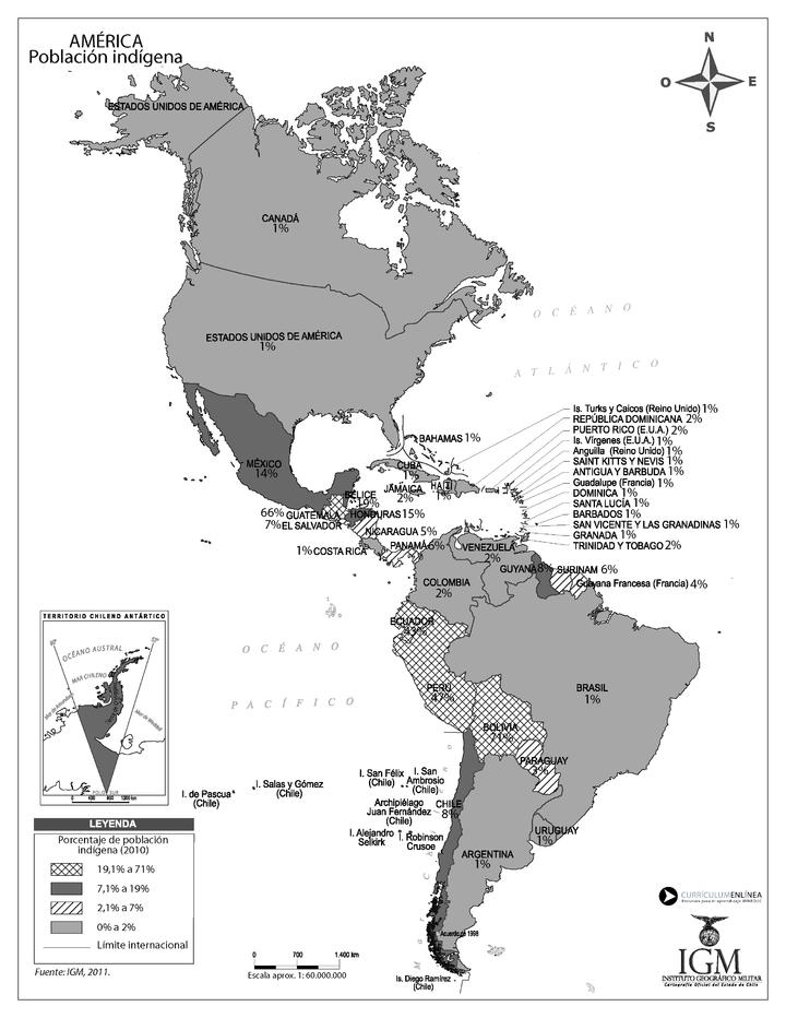 Mapa población indígena de América en la actualidad