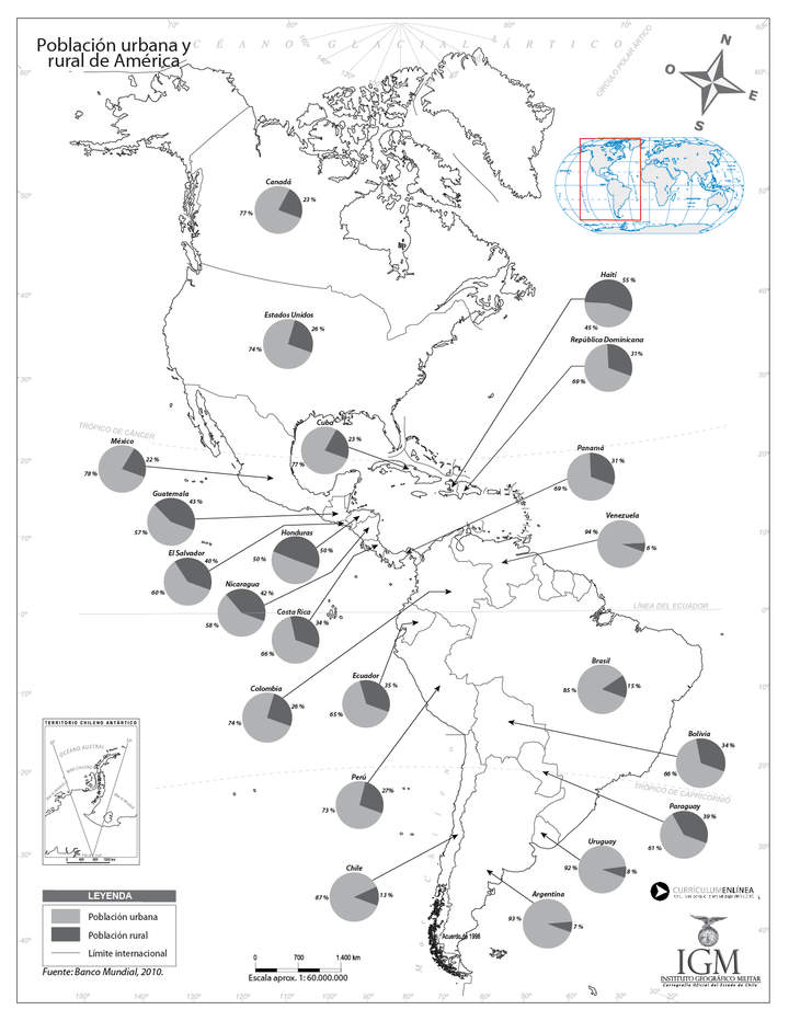 Mapa población urbana y rural de América Latina