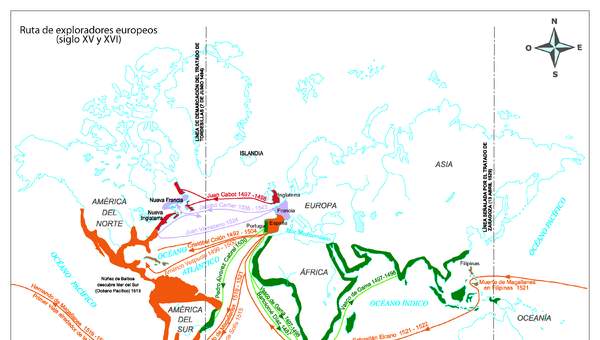 Rutas de exploradores con demarcación de tratados