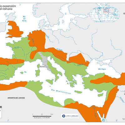 Mapa con etapas expansión territorial de Roma