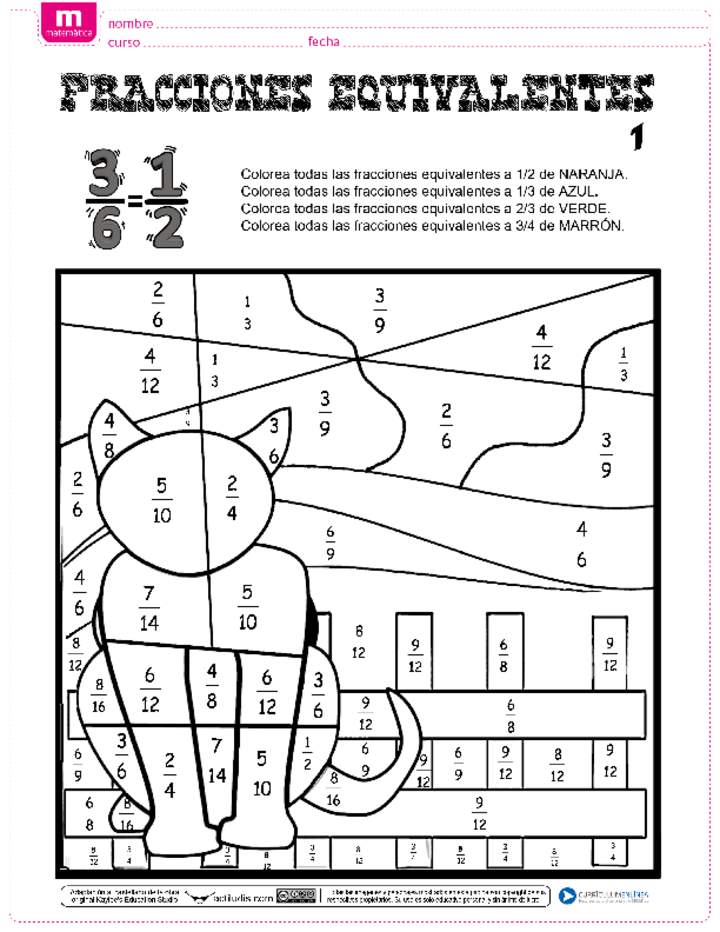 Ejercicios Para Colorear De Fracciones Equivalentes