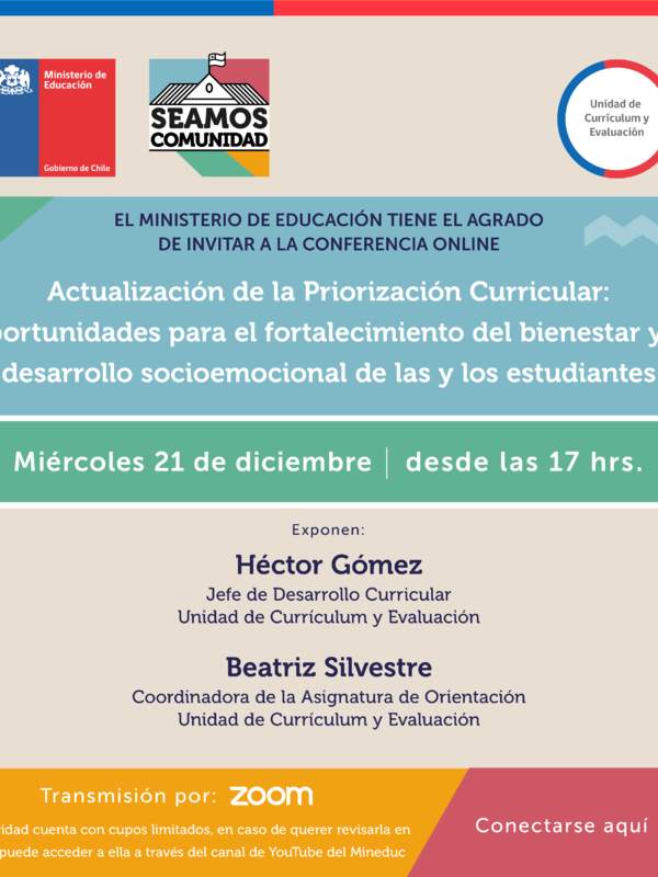 Conferencia "Actualización de la Priorización Curricular: Oportunidades para el fortalecimiento del bienestar y el desarrollo socioemocional de las y los estudiantes"