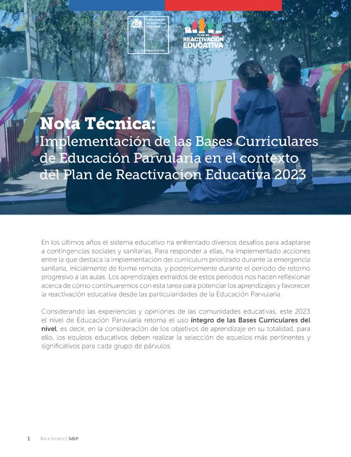 Nota Técnica: Implementación de las Bases Curriculares de Educación Parvularia en el contexto del Plan de Reactivacion Educativa 2023