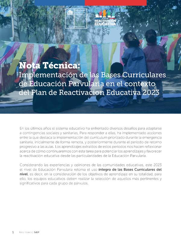 Nota Técnica: Implementación de las Bases Curriculares de Educación Parvularia en el contexto del Plan de Reactivacion Educativa 2023