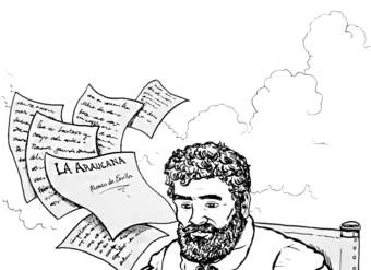 Alonso de Ercilla escribiendo La Araucana