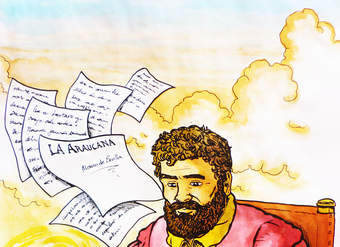 Alonso de Ercilla escribiendo La Araucana