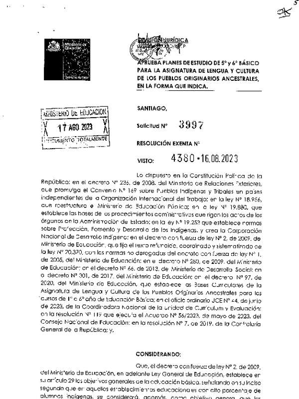 Plan de estudio asignatura lengua y cultura de los pueblos originarios ancestrales 5° y 6° año básico