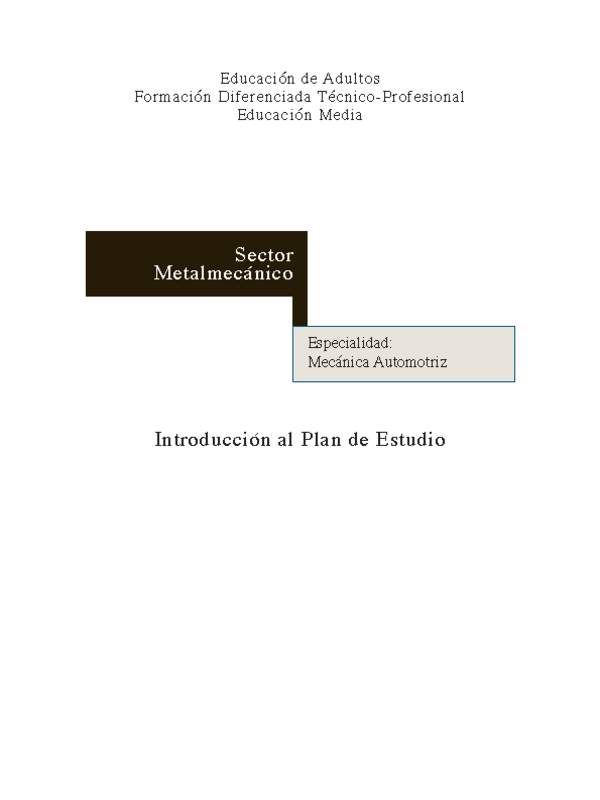 Educación Jóvenes y Adultos - TP - Mecánica automotriz - Sector Metalmecánico