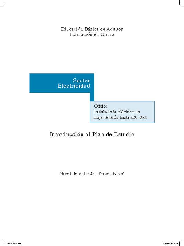 Educación Jóvenes y Adultos - EB - Formación en oficios - Nivel 2 y/o 3 - Instalador/a eléctrico en baja tensión hasta 200 Volt