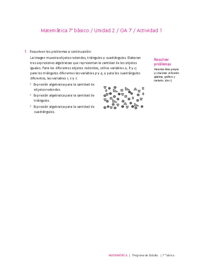 Matemática 7° básico -Unidad 2-OA 7-Actividad 1