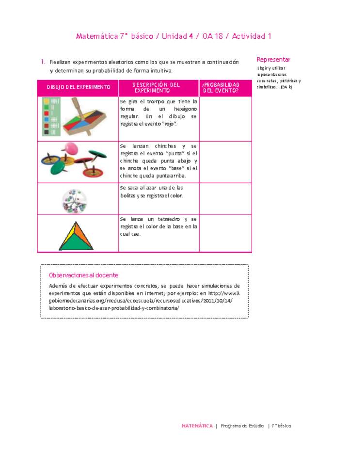 Matemática 7° básico -Unidad 4-OA 18-Actividad 1