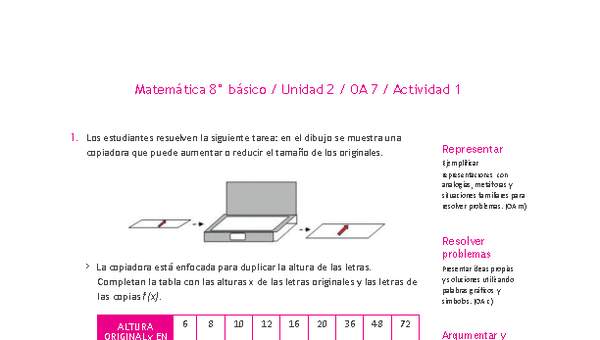 Matemática 8° básico -Unidad 2-OA 7-Actividad 1