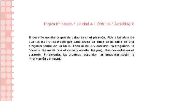 Inglés 8° básico-Unidad 4-OA9;10-Actividad 2