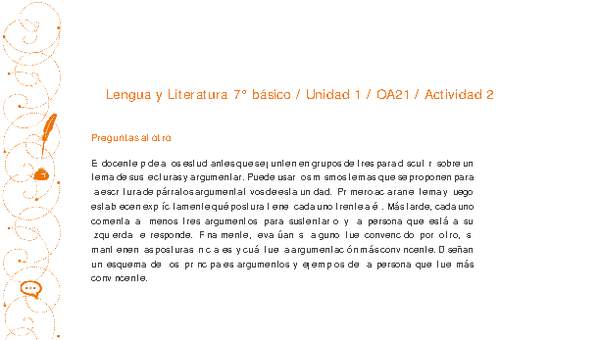 Lengua y Literatura 7° básico-Unidad 1-OA21-Actividad 2