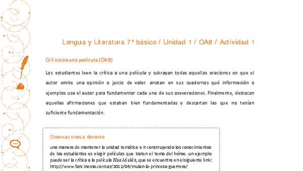 Lengua y Literatura 7° básico-Unidad 1-OA8-Actividad 1