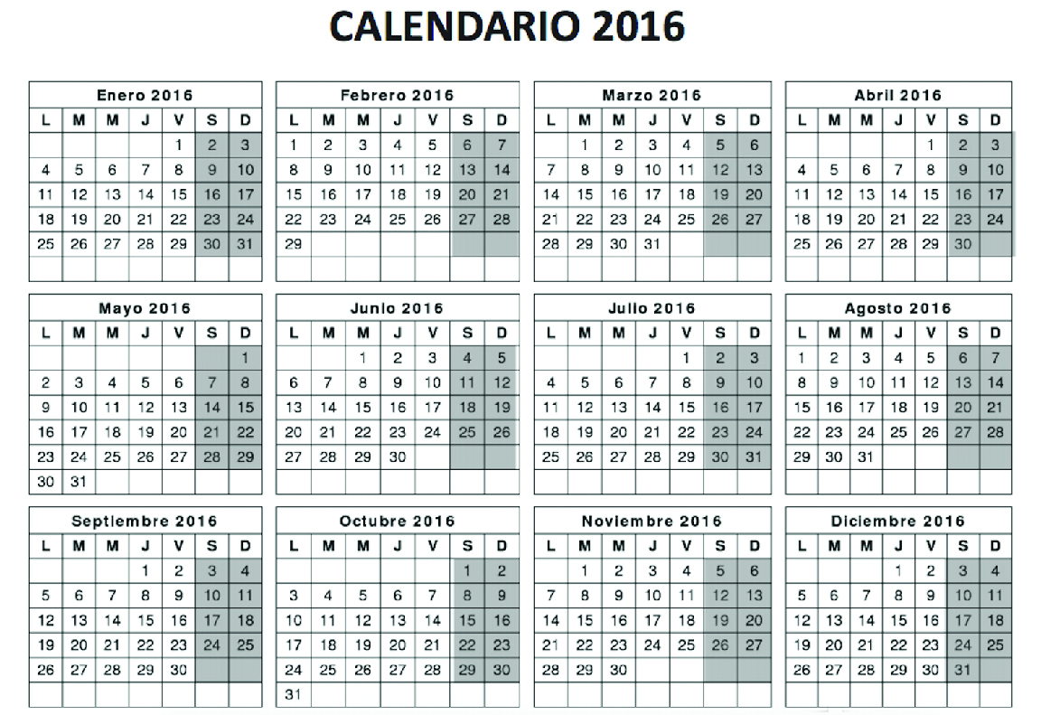 Calendario 2016 ejercicio