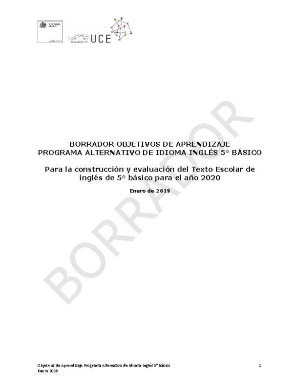 Documento borrador con los Objetivos de Aprendizaje